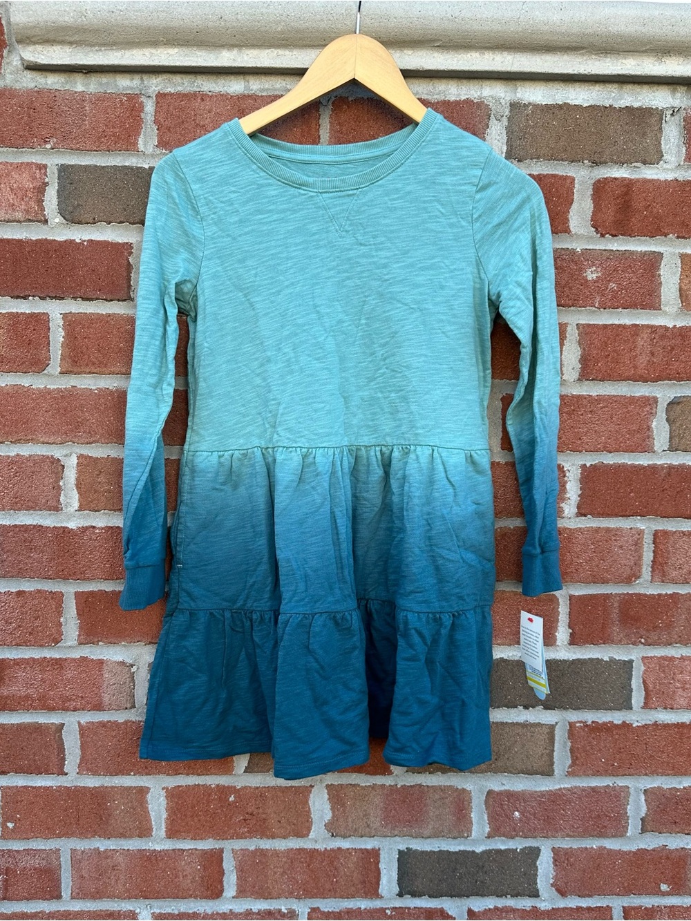 Cat & Jack Girls' Blue Ombre Long-Sleeve Tiered Knit Dress Size Large